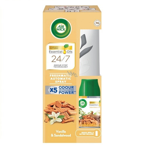 AIRWICK Freshmatic auto spray+náplň Vanilka&Santalové drevo 250ml+baterky AIRWICK Freshmatic auto spray+náplň Vanilka&Santalové drevo 250ml+baterky