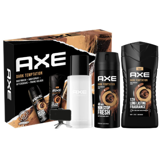 Axe Darčeková sada Dark Temptation SG 250ml, Deospray 150ml, VPH 100ml, Držiak na mobil