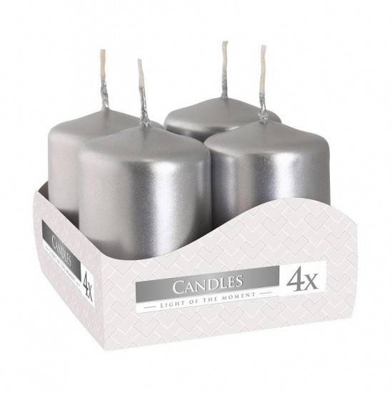 AURA Vonné adventné sviečky perleťové Strieborné 4x55g
