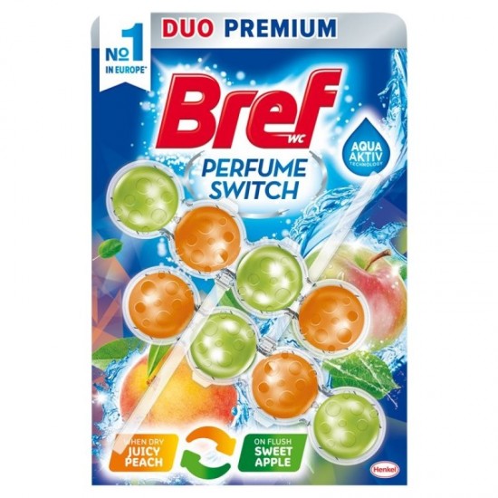 BREF Perfume Switch tuhý WC blok Juicy Peach & Sweet Apple 2x50g