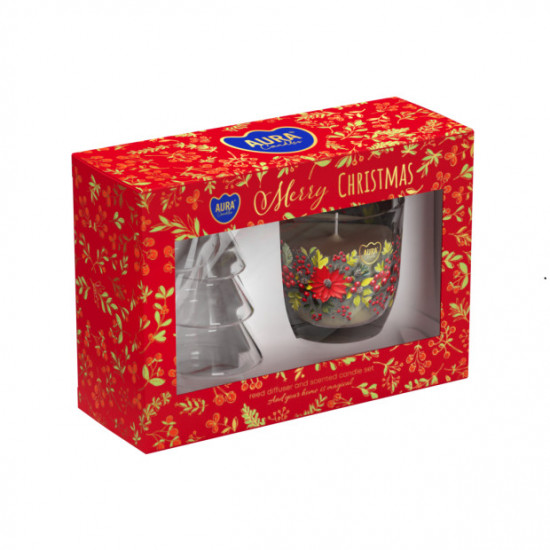 Darčeková sada Aura Candles Merry Christmas Vonná sviečka 100g a Difuzér 75ml