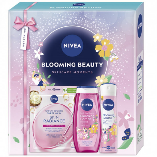Darčeková sada NIVEA BloomingBeauty Sprchový gél 250ml, Deospray 150ml, Textilná maska 1ks