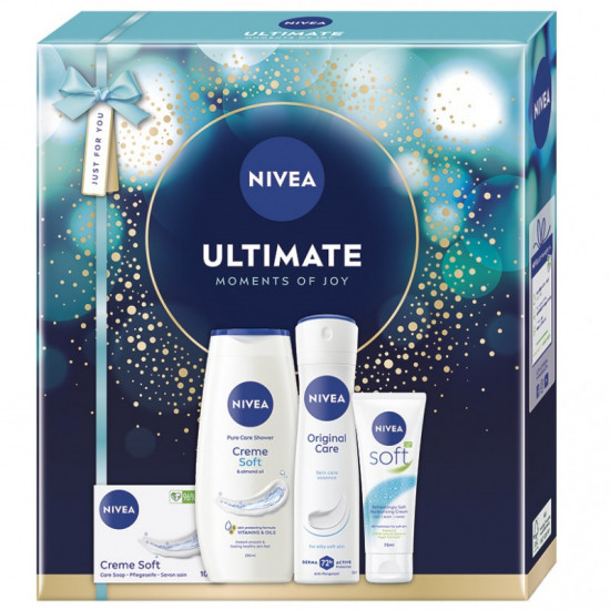 Darčeková sada NIVEA Ultimate Sprchový gél 250ml, Deospray 150ml, Krém 75ml, Mydlo 100g