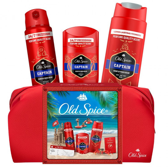 Darčeková sada Old Spice Captain Sprchový gél 250ml, Deostick 50ml, Deospray 150ml