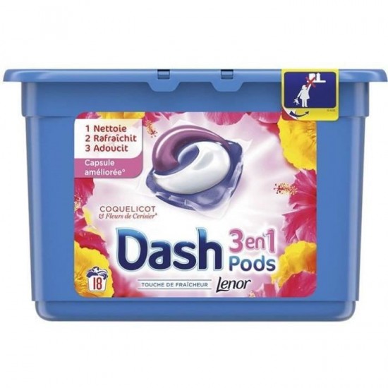 DASH Pracie gélové kapsule 3v1 - Touch of Lenor Poppy & Cherry Blossom 18ks