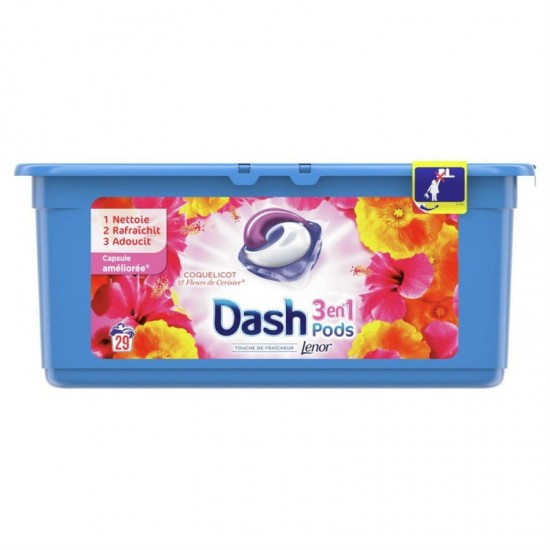 DASH Pracie gélové kapsule 3v1 - Touch of Lenor Poppy & Cherry Blossom 29ks