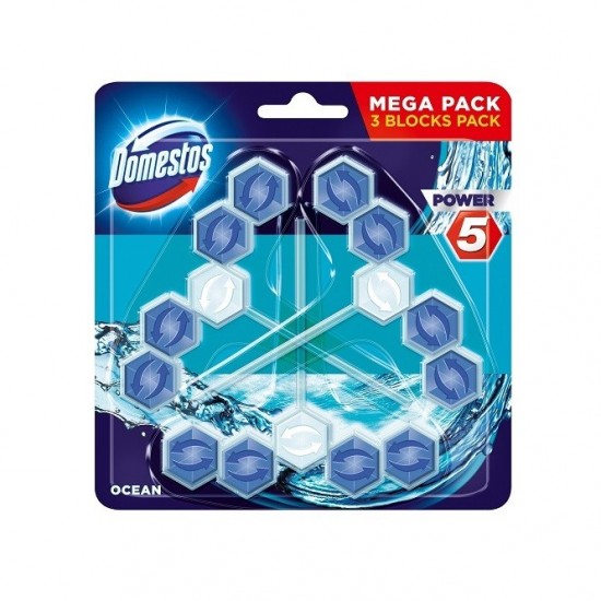 DOMESTOS Power 5 tuhý WC blok Ocean 3x 55g DOMESTOS Power 5 tuhý WC blok Ocean 3x 55g