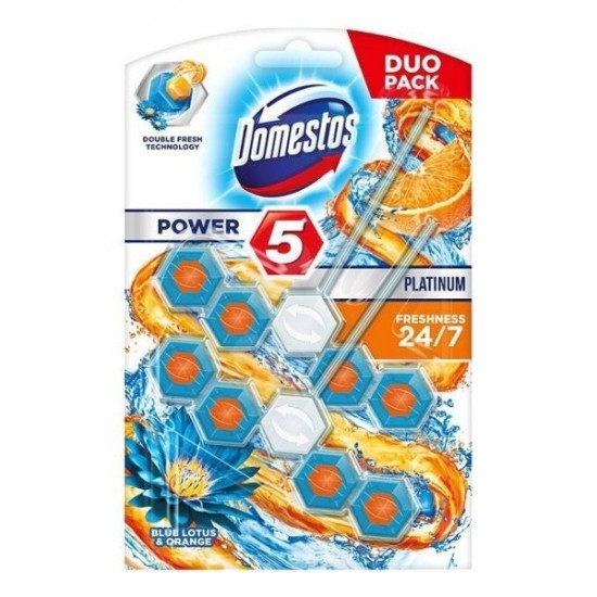 Domestos WC blok 2x55g Power 5 Platinum - Blue Lotus & Orange Domestos WC blok 2x55g Power 5 Platinum - Blue Lotus & Orange