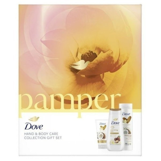 Dove Darčeková sada pamper Sprchový gél 225ml, Telové mlieko 250ml, Krém na ruky 75ml Dove Darčeková sada pamper Sprchový gél 225ml, Telové mlieko 250ml, Krém na ruky 75ml