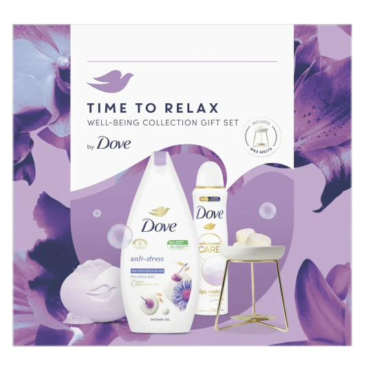 Dove Darčeková sada Time to Relax Sprchový gél 250ml, Mydlo 90g, Deospray 150ml Dove Darčeková sada Time to Relax Sprchový gél 250ml, Mydlo 90g, Deospray 150ml