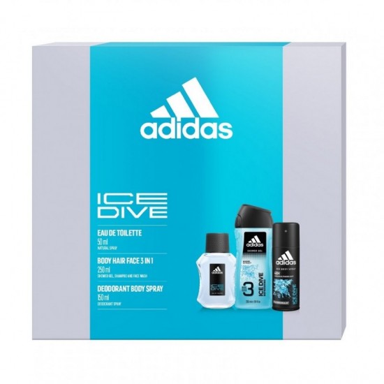 GIFT SET Adidas Ice dive Toaletná voda 50ml + SG 3in1 250ml + Deodorant 150ml