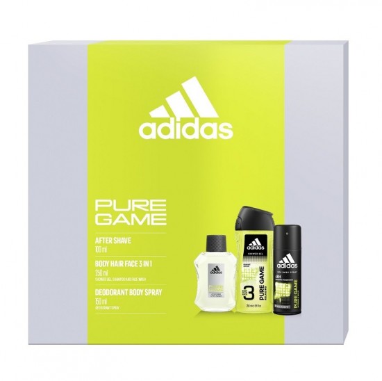 GIFT SET Adidas Pure game Voda po holení 100ml + SG 3in1 250ml + Deodorant 150ml