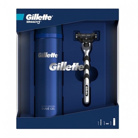 GIFT SET Gillette Mach3 (holiaci strojček + náhradná hlavica +holiaci gel 200ml)