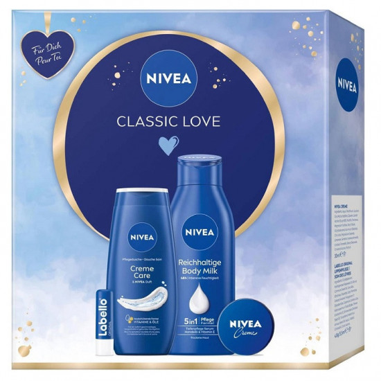 GIFT SET Nivea Classic (telové mlieko 400ml + SG 250ml + krém 30ml + Labello Original) GIFT SET Nivea Classic (telové mlieko 400ml + SG 250ml + krém 30ml + Labello Original)