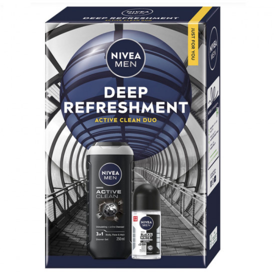 GIFT SET Nivea MEN Deep Refreshment-SG Active clean 250ml,Roll-on Black&White Original50ml