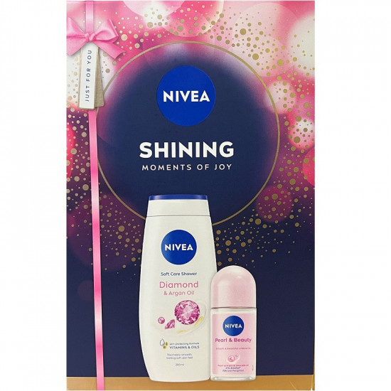 GIFT SET Nivea Shining - SG Diamond&Argan oil 250ml, Roll-on Pearl&Beauty 50ml