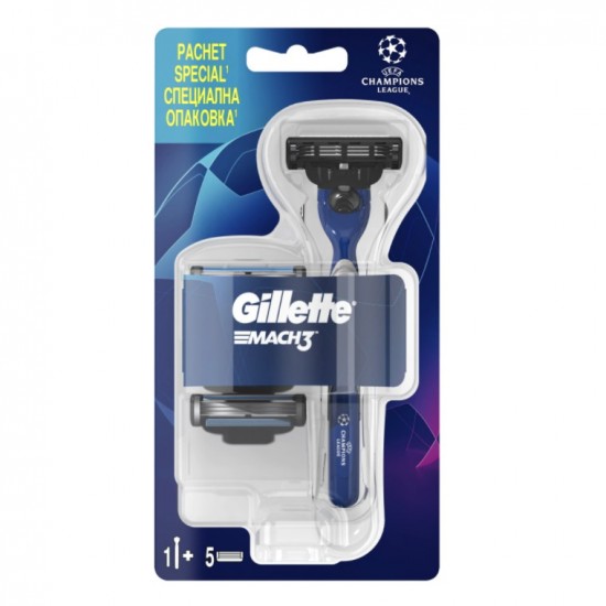 GILLETTE Mach3 (holiaci strojček 1ks + náhradné hlavice 5ks) Champions League