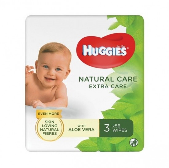 HUGGIES Natural Care - Detské vlhčené obrúsky 3x56ks