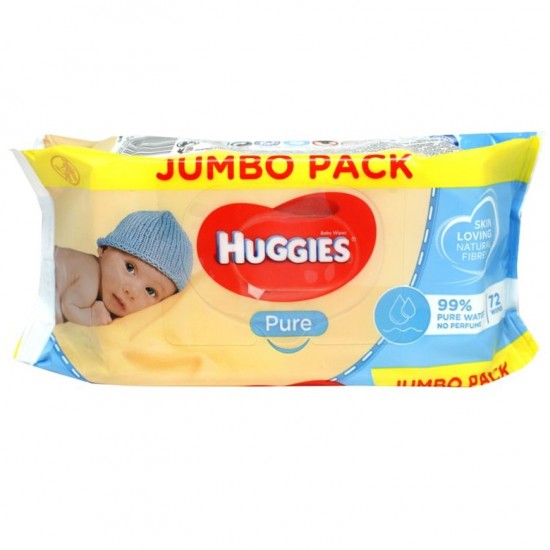 HUGGIES Pure - Detské vlhčené obrúsky jumbo pack 72ks
