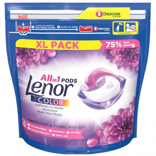 LENOR All in 1 Gélové kapsuly Color - Amethyst & Floral Bouquet - XL PACK 44ks