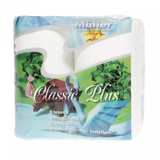 MÜLLER Classic Plus Toaletný papier trojvsrtvový, 8 kotúčov v balení