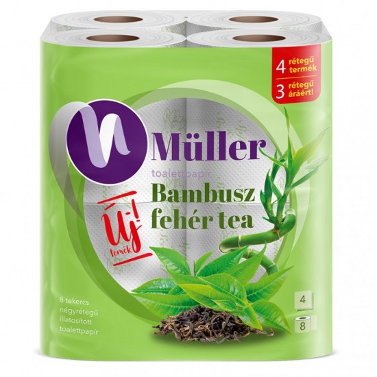 MÜLLER Toaletný papier štvorvrstvový, 8 kotúčov v balení - Bambus a Zelený čaj