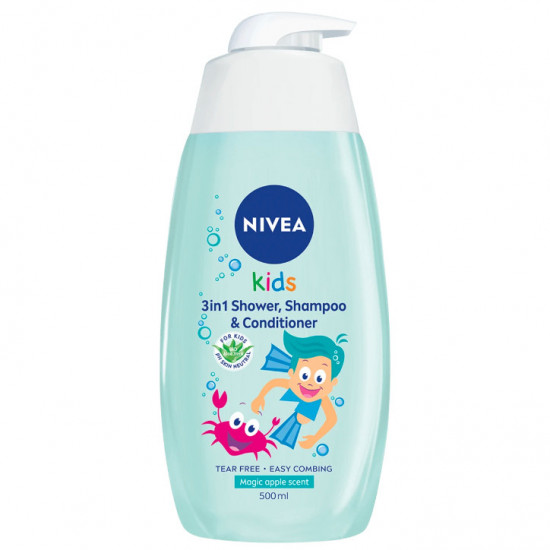 NIVEA Kids Sprchový gél, šampón a kondicionér 3v1 Magic apple 500ml