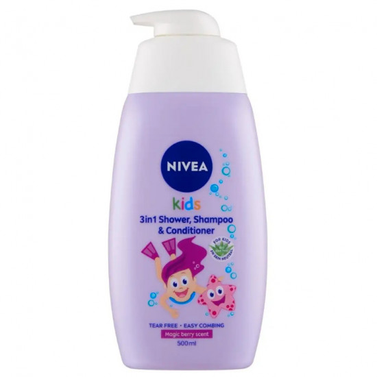 NIVEA Kids Sprchový gél, šampón a kondicionér 3v1 Magic Berry 500ml
