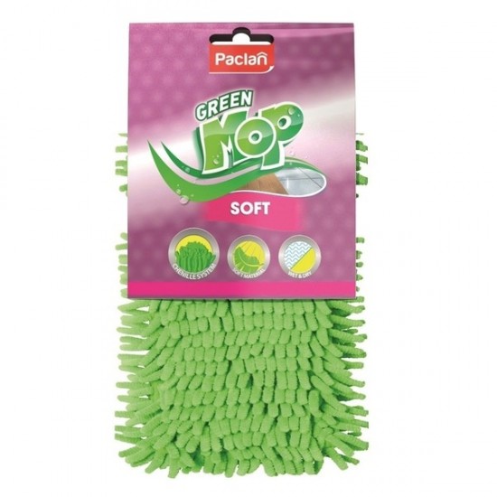 PACLAN Mop Soft zelená náhradná náplň na plochú hlavicu - mikrovlákno, jemné povrchy