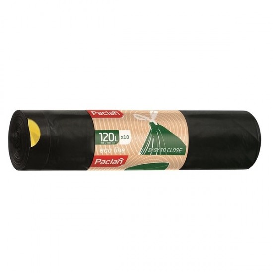 PACLAN Vrecia na odpad ECO LINE zaťahovacie uši, 120L-10ks, 30µ, LDPE
