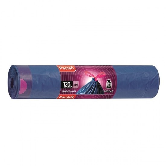 PACLAN Vrecia na odpad PREMIUM zaťahovacie uši, 2-vrstvové, pevné 120L - 10ks, 39 µ, LDPE