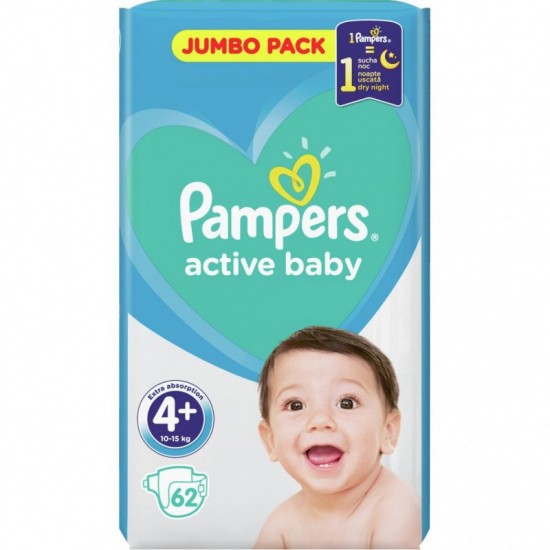 PAMPERS active baby 4+ (10-15kg) 62pcs extra absorption