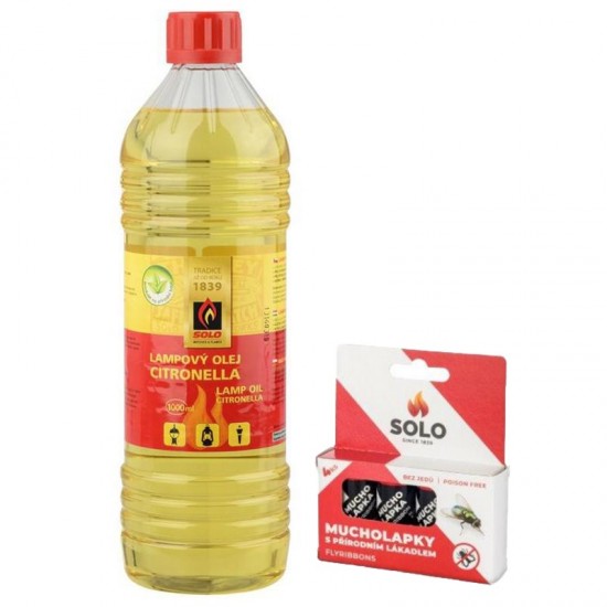 SOLO Lampový olej Citronela 1000ml + Mucholapka 4ks SOLO Lampový olej Citronela 1000ml + Mucholapka 4ks
