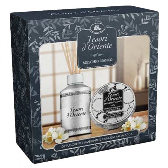 TESORI D-ORIENTE Darčeková kazeta Muschio Bianco Aroma difúzer 200ml, vonná sviečka 109g TESORI D-ORIENTE Darčeková kazeta Muschio Bianco Aroma difúzer 200ml, vonná sviečka 109g