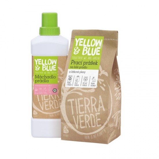 TIERRA VERDE Multipack: Prací prášok na biele prádlo a plienky 850g + Plákadlo bielizne 1l