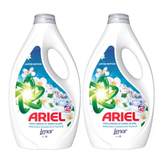 VÝHODNÁ SADA 2x Ariel prací gél +Touch of Lenor Fresh Breeze of Greek Island 1800ml 40 PD VÝHODNÁ SADA 2x Ariel prací gél +Touch of Lenor Fresh Breeze of Greek Island 1800ml 40 PD