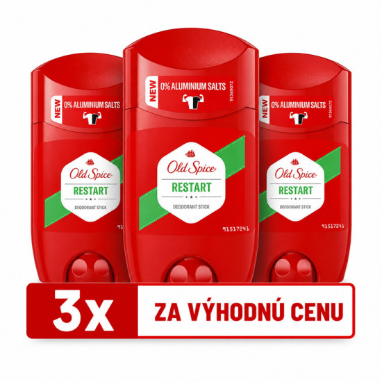 VÝHODNÁ SADA 3x OLD SPICE Tuhý deodorant - Restart 50ml VÝHODNÁ SADA 3x OLD SPICE Tuhý deodorant - Restart 50ml