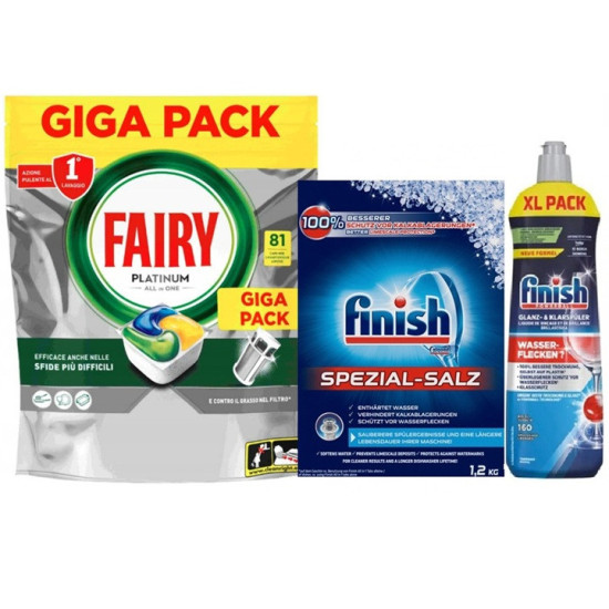 VÝHODNÁ SADA Fairy Allinone 81ks + Finish leštidlo 800ml + Finish Soľ do umývačky 1,2kg