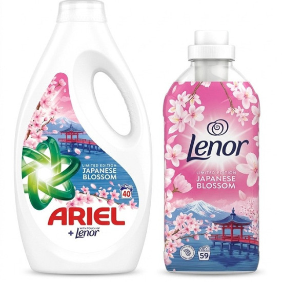 VÝHODNÁ SADA Japanese Blossom Ariel prací gél 1800ml 40PD + Lenor Aviváž 1,239L 59PD