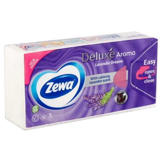 ZEWA Deluxe Aroma papierové vreckovky Levanduľa 3-vrstvové 90ks