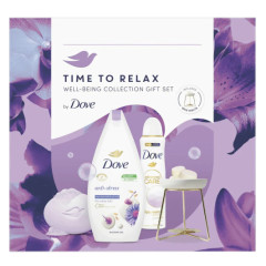 Dove Darčeková sada Time to Relax Sprchový gél 250ml, Mydlo 90g, Deospray 150ml