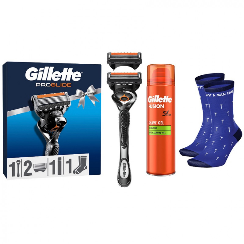 E-shop Darčeková sada Gillette Proglide Holiaci strojček, Gél na holenie 200ml + ponožky