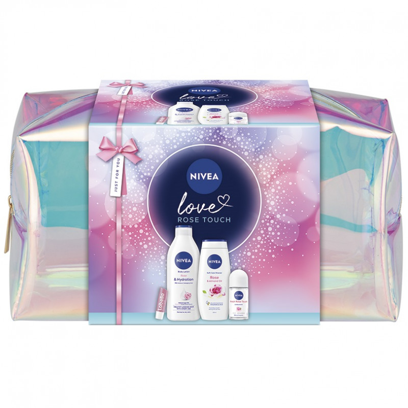 E-shop Darčeková sada NIVEA Sprchový gél 250ml, Telové mlieko 400ml, Roll-on 50ml, Labello 4,8g