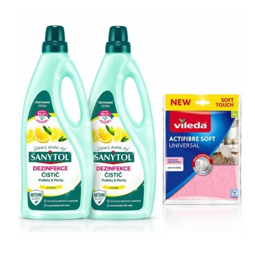 E-shop VÝHODNÁ SADA 2x Univerzálny čistič na podlahy Citrón 1l + Vileda Univerzálna handrička